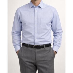 Jos. A. Bank Traveler Tailored Fit Dress Shirt Blue Check Cotton 17-33